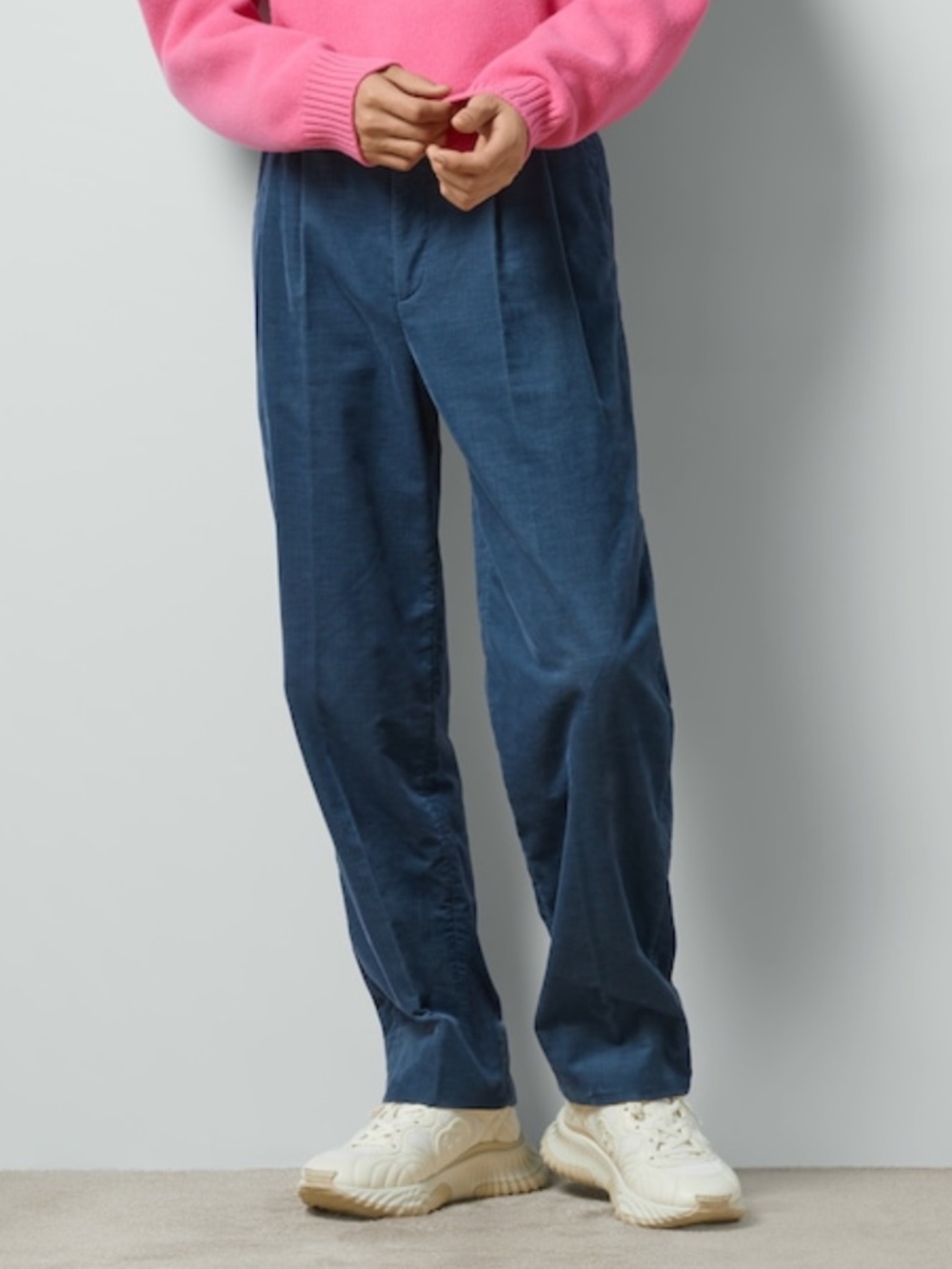 Gucci Web Logo Label Blue Corduroy Pleated Waist Tailored Trousers Pants